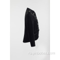 Черный комбинированный пиджак с пуговицей